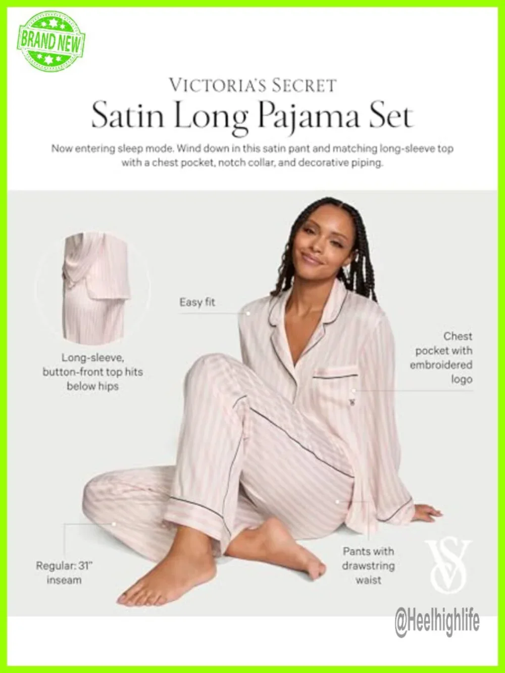 Satin Pajama Set: Long Sleeve Button Down & Pants, Sleepwear